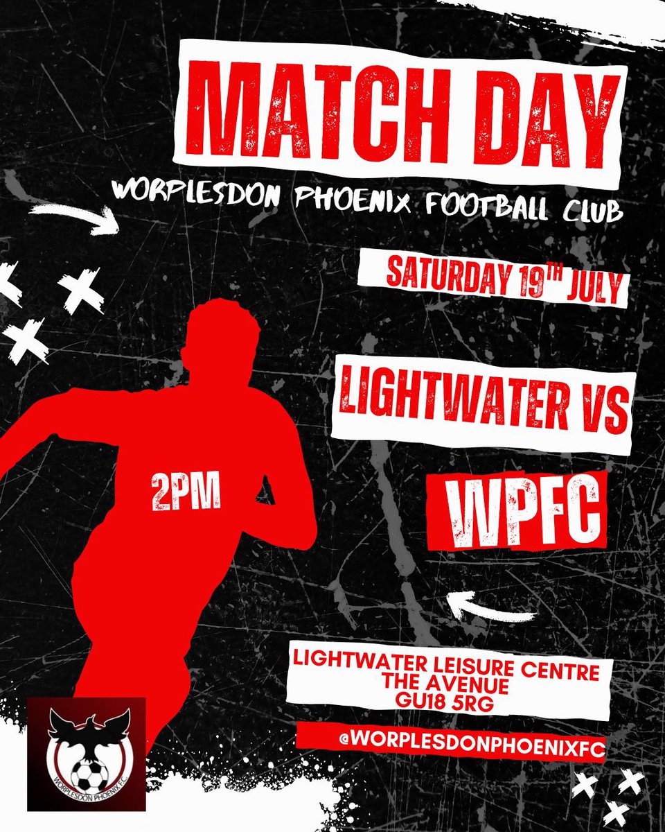 Worplesdon Phoenix FC (@wpfcfirstteam) on Twitter photo 🚨⚽️GAME DAY ⚽️🚨
It’s our first pre season fixture today as we take a mixed squad on the road to face
🆚 <a href="/ClubLightwater/">Lightwater United FC</a>
📅 19/07/25
⏰ 2pm
🏟 Lightwater Leisure Centre
📍 GU18 5RG
All support welcome ☔️☔️
🔴⚫️🔵⚫️ #UTP 🚨⚽️GAME DAY ⚽️🚨
It’s our first pre season fixture today as we take a mixed squad on the road to face
🆚 <a href="/ClubLightwater/">Lightwater United FC</a>
📅 19/07/25
⏰ 2pm
🏟 Lightwater Leisure Centre
📍 GU18 5RG
All support welcome ☔️☔️
🔴⚫️🔵⚫️ #UTP