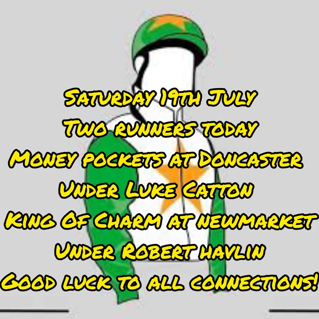 Martin Dunne Racing (@mdunneracing) on Twitter photo Good luck to connections in our two runners today. Money Pockets <a href="/DoncasterRaces/">Doncaster Racecourse</a> and King of Charm <a href="/NewmarketRace/">Newmarket Racecourse</a>! Good luck to connections in our two runners today. Money Pockets <a href="/DoncasterRaces/">Doncaster Racecourse</a> and King of Charm <a href="/NewmarketRace/">Newmarket Racecourse</a>!