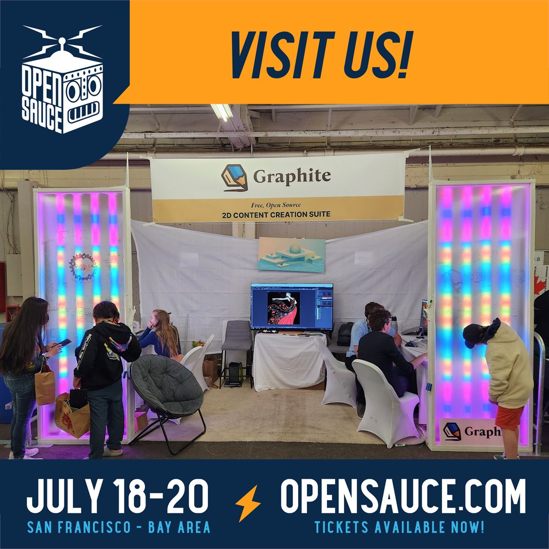 Graphite (@graphiteeditor) on Twitter photo Today is the day! #OpenSauce is here for #opensource— find us in Hall B alongside the entrance from the big lawn area. Try Graphite's #graphicdesign and #motiongraphics tools to control the LEDs light boards at our booth. And doodle on them, too! See you there. <a href="/OpenSauceLive/">Open Sauce</a> Today is the day! #OpenSauce is here for #opensource— find us in Hall B alongside the entrance from the big lawn area. Try Graphite's #graphicdesign and #motiongraphics tools to control the LEDs light boards at our booth. And doodle on them, too! See you there. <a href="/OpenSauceLive/">Open Sauce</a>