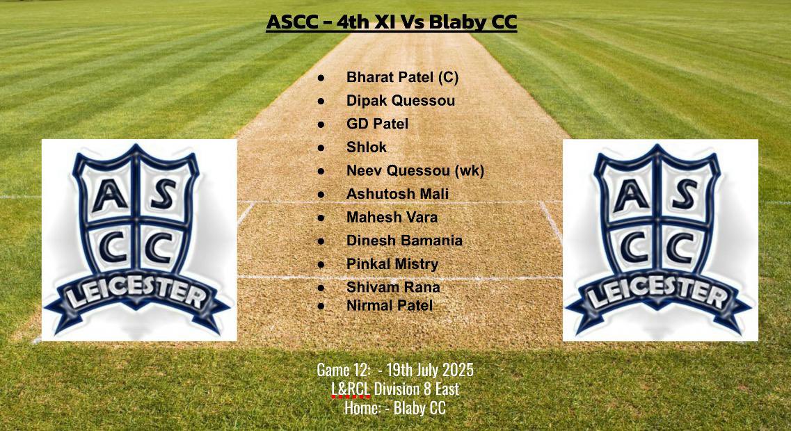 Team Line Ups and Fixtures for Sat 19th July 🏏 
Go well ASCC 💪🏽