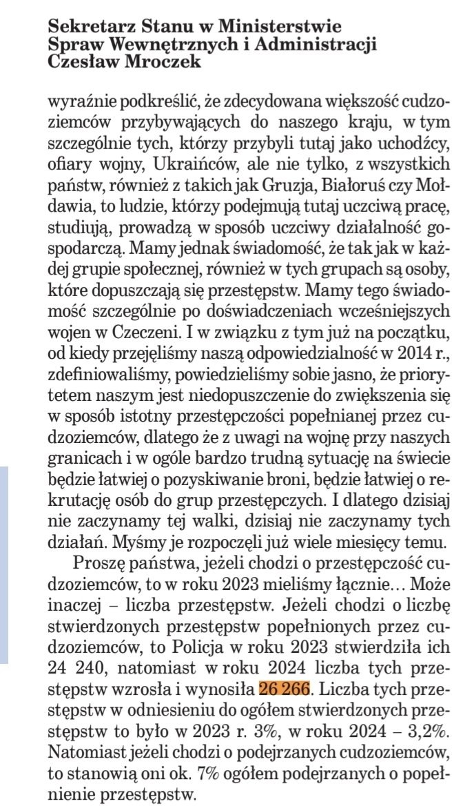 Waldemar Buda (@waldemar_buda) on Twitter photo Liczba przestępstw popełnianych przez cudzoziemców w Polsce znacząco wzrosła w 2024 r!
26,266 do 24,240 w 2023!
No chyba, że Minister Mroczek kłamie albo marszałek <a href="/szymon_holownia/">Szymon Hołownia</a> fałszuje stenogramy. Liczba przestępstw popełnianych przez cudzoziemców w Polsce znacząco wzrosła w 2024 r!
26,266 do 24,240 w 2023!
No chyba, że Minister Mroczek kłamie albo marszałek <a href="/szymon_holownia/">Szymon Hołownia</a> fałszuje stenogramy.