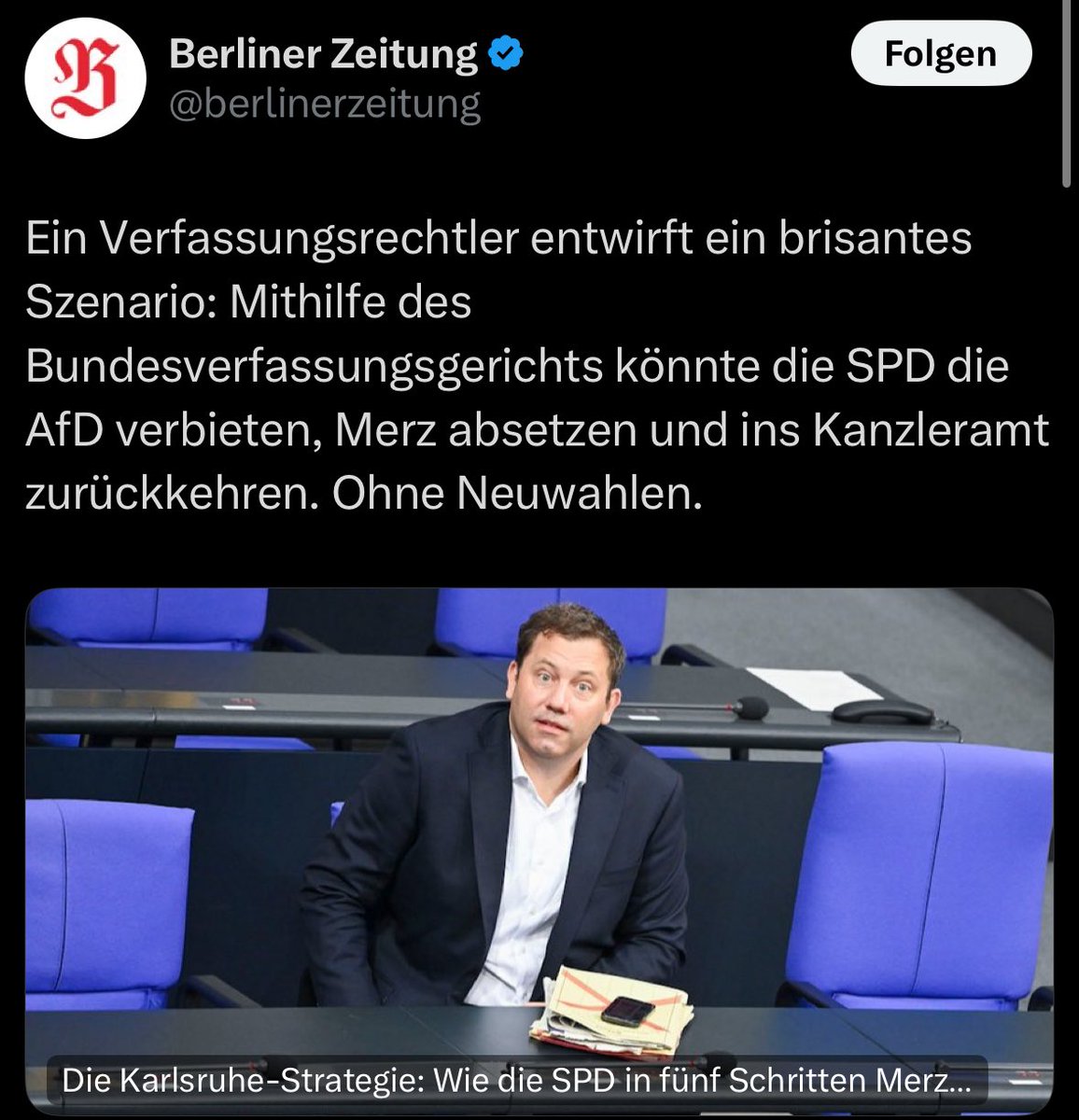 christianbangel's tweet image. 1. Nein, die SPD kann nicht die AfD verbieten. Nur das Bundesverfassungsgericht kann das.
2. Es gibt keinen realistischen Weg, einen Verbotsantrag ohne Zustimmung großer Teile der CDU/CSU zu stellen.
3. Der Berliner Zeitung ist kein ernstzunehmendes Medium mehr.