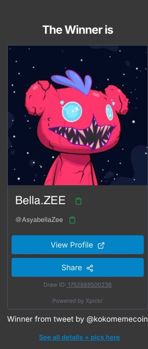Gm

Congratulations <a href="/AsyabellaZee/">Bella.ZEE</a> 👏👏 you won the giveaway! Please dm your wallet so we can send you your amazing prize!

#HBAR #NFT