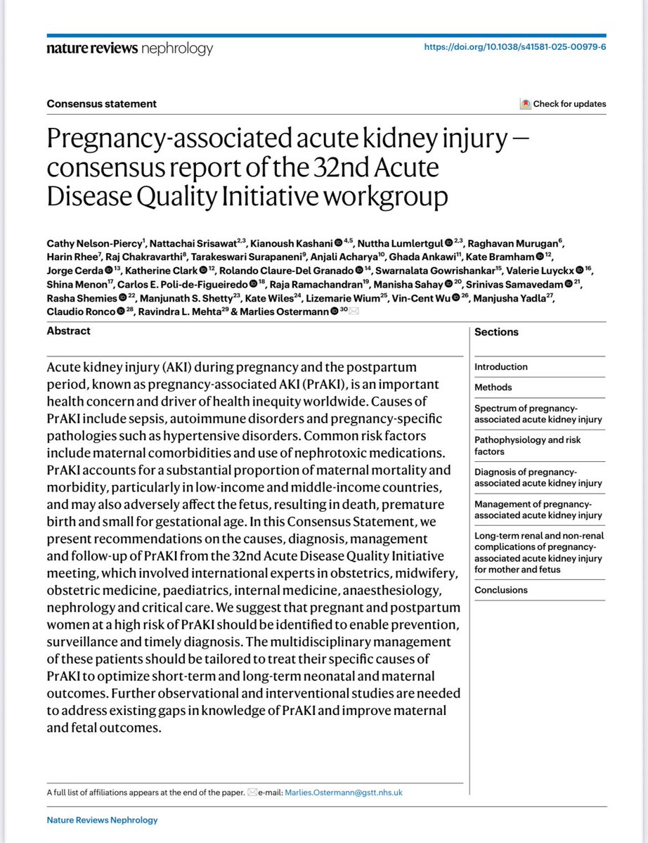 Rolando Claure, MD, FASN, FISN 🇧🇴 (@rclaure_nefro) on Twitter photo 📢 New in <a href="/NatRevNeph/">Nature Reviews Nephrology</a>:
“Pregnancy-associated AKI – 32nd ADQI Consensus Report” 🤰🩺
Multidisciplinary recommendations for diagnosis & management of #PrAKI to improve maternal & neonatal outcomes.
🔗 doi.org/10.1038/s41581…
#AKI #Nephrology #ADQI #GlobalHealth 📢 New in <a href="/NatRevNeph/">Nature Reviews Nephrology</a>:
“Pregnancy-associated AKI – 32nd ADQI Consensus Report” 🤰🩺
Multidisciplinary recommendations for diagnosis & management of #PrAKI to improve maternal & neonatal outcomes.
🔗 doi.org/10.1038/s41581…
#AKI #Nephrology #ADQI #GlobalHealth