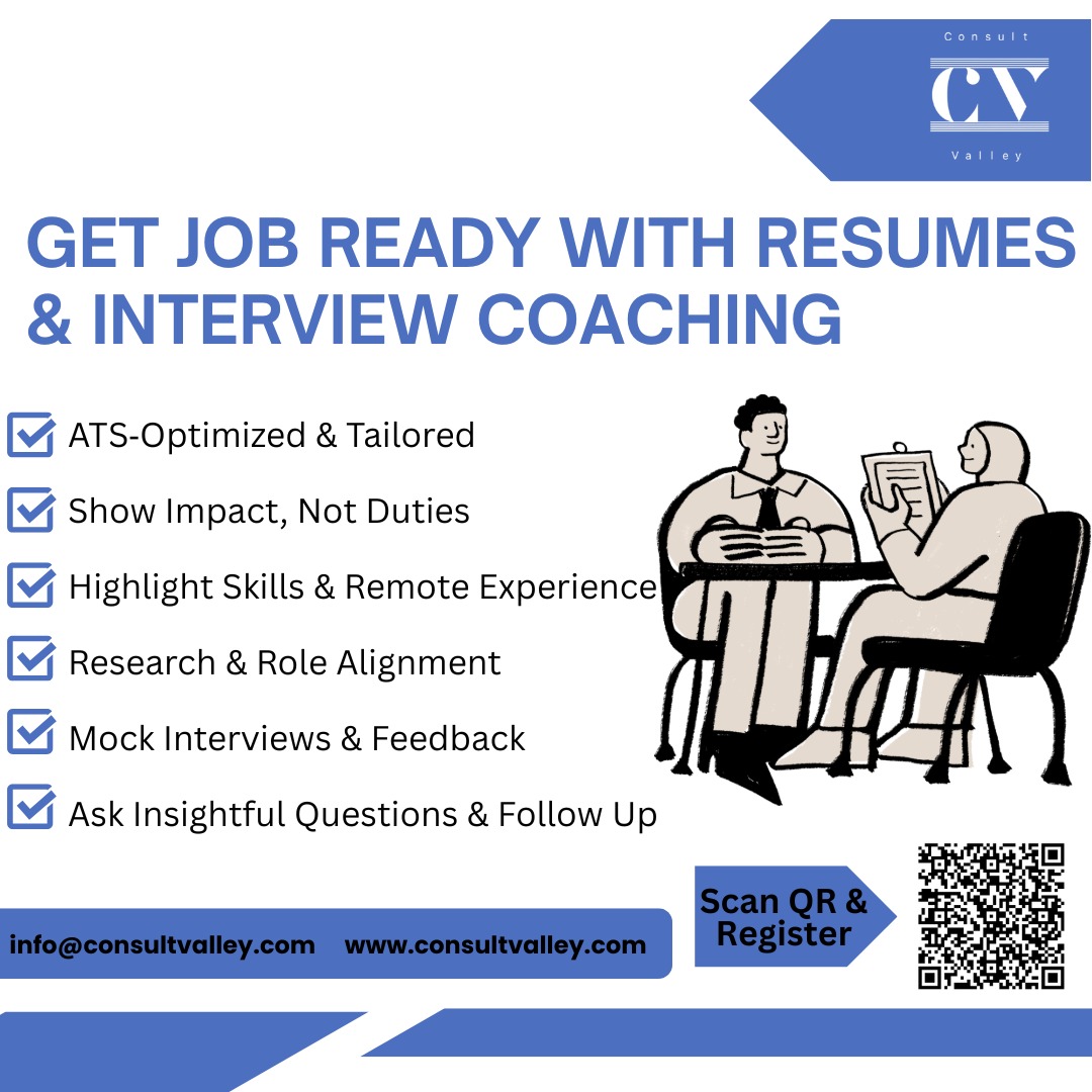 consult_valley's tweet photo. Crack Your Next Interview with Confidence!
Unlock your potential with Interview Coaching by Consult Valley
Whether it's your first job or a big career move β we've got you covered.
Limited seats | Book your session now!
To register: https://t.co/nkpq1zFfuM
#InterviewCoaching https://t.co/xzkl0XHblK