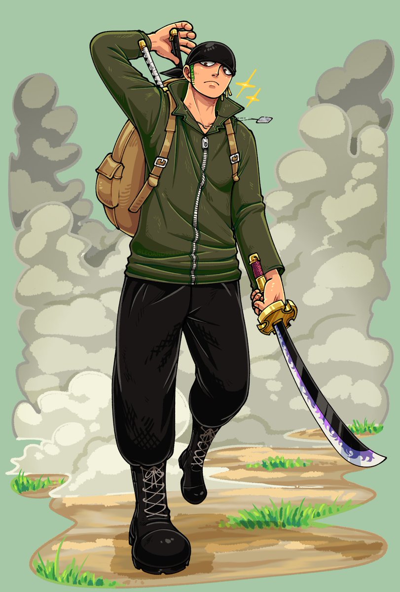 LeoAndreeda's tweet image. My contribution, outfit #0585 for #zoroartcollab! May be destiny that I got this outfit first from the same color spread as the first piece I made for @sanjiartcollab!💚