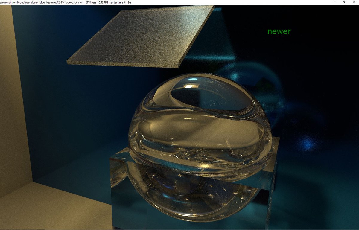 tigratigratigra's tweet image. copilot helps me to make my code more effective.
also used extra radius magnification for rays which dont reach any photons - generate new photon radiuses in more effective way.
compare of new render with previous with same settings at same time
#sppm #copilot #experimental #rtx