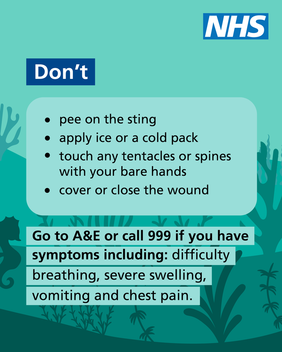 NHSuk's tweet image. Planning to visit a beach this summer?
See our advice on what to do if you or someone you're with is stung by a sea creature, and when to get medical advice.
nhs.uk/conditions/jel…