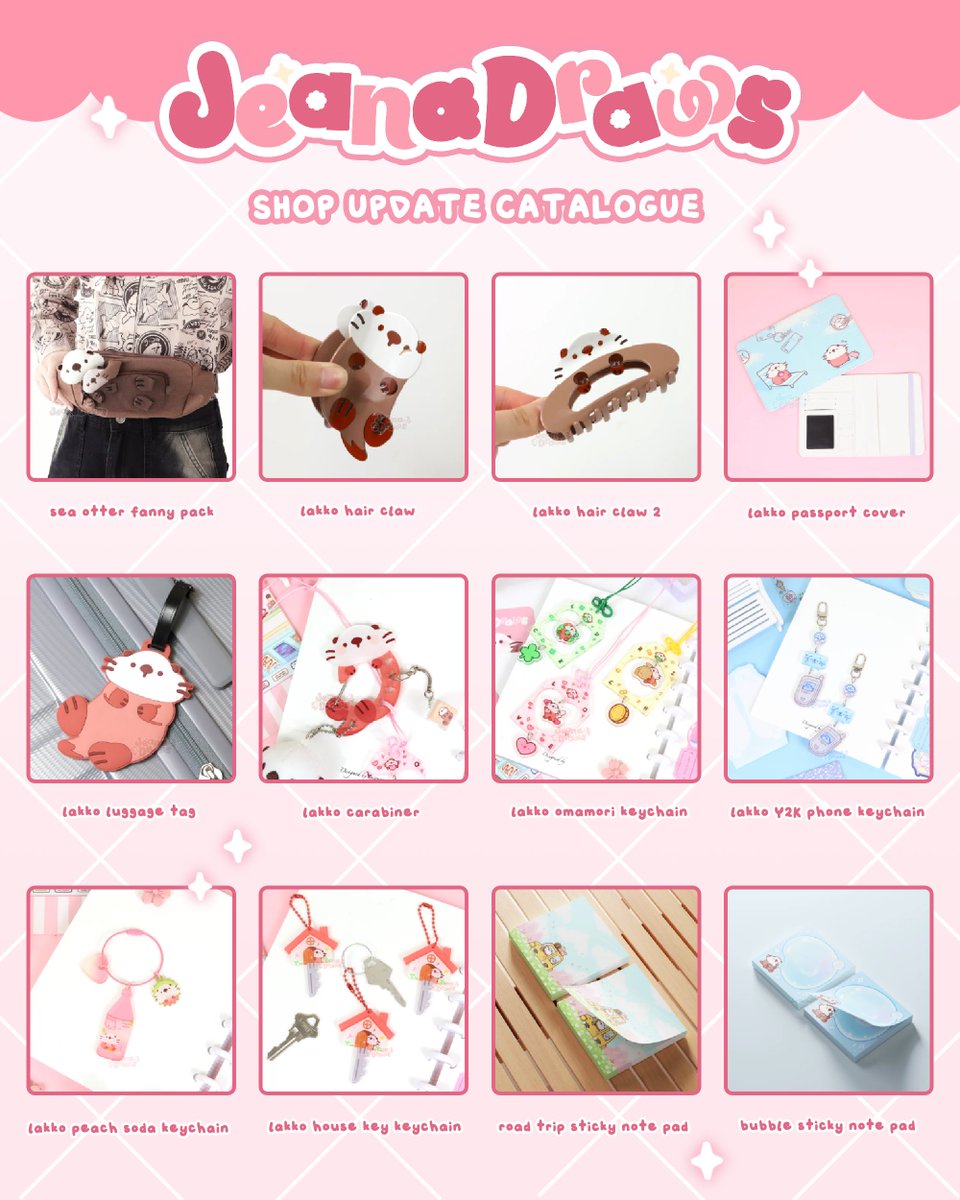 JeanaDraws's tweet image. ๐ธโจ Shop Update is LIVE! โจ๐ธ
RTs appreciated ๐
New Lakko items, carabiners, shirts, and leftover stock of the dangle bag sets, mini pouches and hair claws are up! ๐