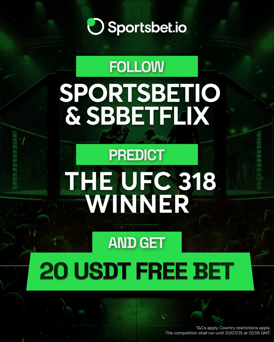 Sportsbet.io (@sportsbetio) on Twitter photo 2๏ธโฃ0๏ธโฃ USDT FREE BETS just for you ๐
Hereโs your chance to win a free bet during the #UFC318 ๐ฅ
How to Enter:
โ
Follow <a href="/Sportsbetio/">Sportsbet.io</a> & <a href="/SbBetflix/">Sportsbet.io Betflix</a>
๐ค Predict the winner & tag a friend
๐ Repost for an extra chance to win
Five winners will be randomly selected from entries 2๏ธโฃ0๏ธโฃ USDT FREE BETS just for you ๐
Hereโs your chance to win a free bet during the #UFC318 ๐ฅ
How to Enter:
โ
Follow <a href="/Sportsbetio/">Sportsbet.io</a> & <a href="/SbBetflix/">Sportsbet.io Betflix</a>
๐ค Predict the winner & tag a friend
๐ Repost for an extra chance to win
Five winners will be randomly selected from entries
