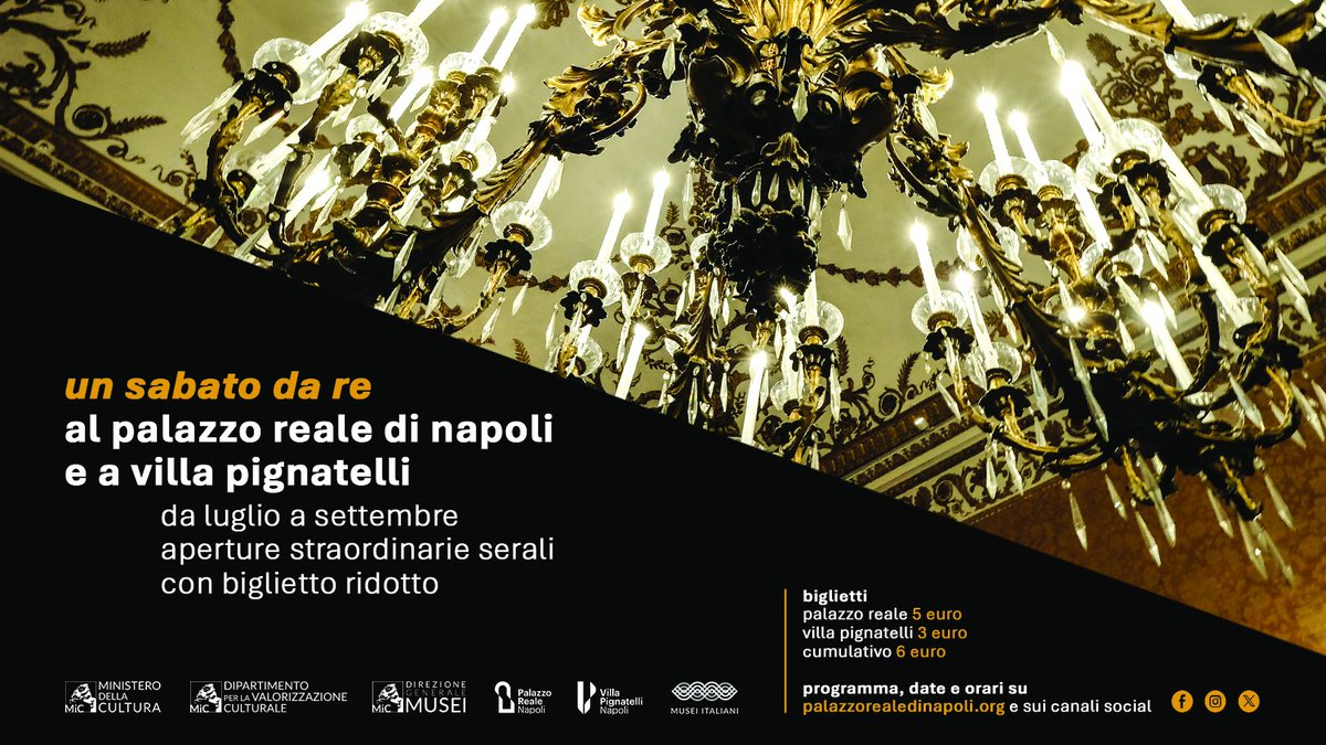 PalazzoRealeNapoli (@palazzorealenap) on Twitter photo ✨Vi aspettiamo sabato #19luglio per il primo degli appuntamenti con #UnSabatodaRe, l’iniziativa che consente al pubblico di visitare di sera <a href="/PalazzoRealeNap/">PalazzoRealeNapoli</a> e il Museo di Villa Pignatelli con biglietto ridotto!
Info: palazzorealedinapoli.org/evento/al-pala… ✨Vi aspettiamo sabato #19luglio per il primo degli appuntamenti con #UnSabatodaRe, l’iniziativa che consente al pubblico di visitare di sera <a href="/PalazzoRealeNap/">PalazzoRealeNapoli</a> e il Museo di Villa Pignatelli con biglietto ridotto!
Info: palazzorealedinapoli.org/evento/al-pala…
