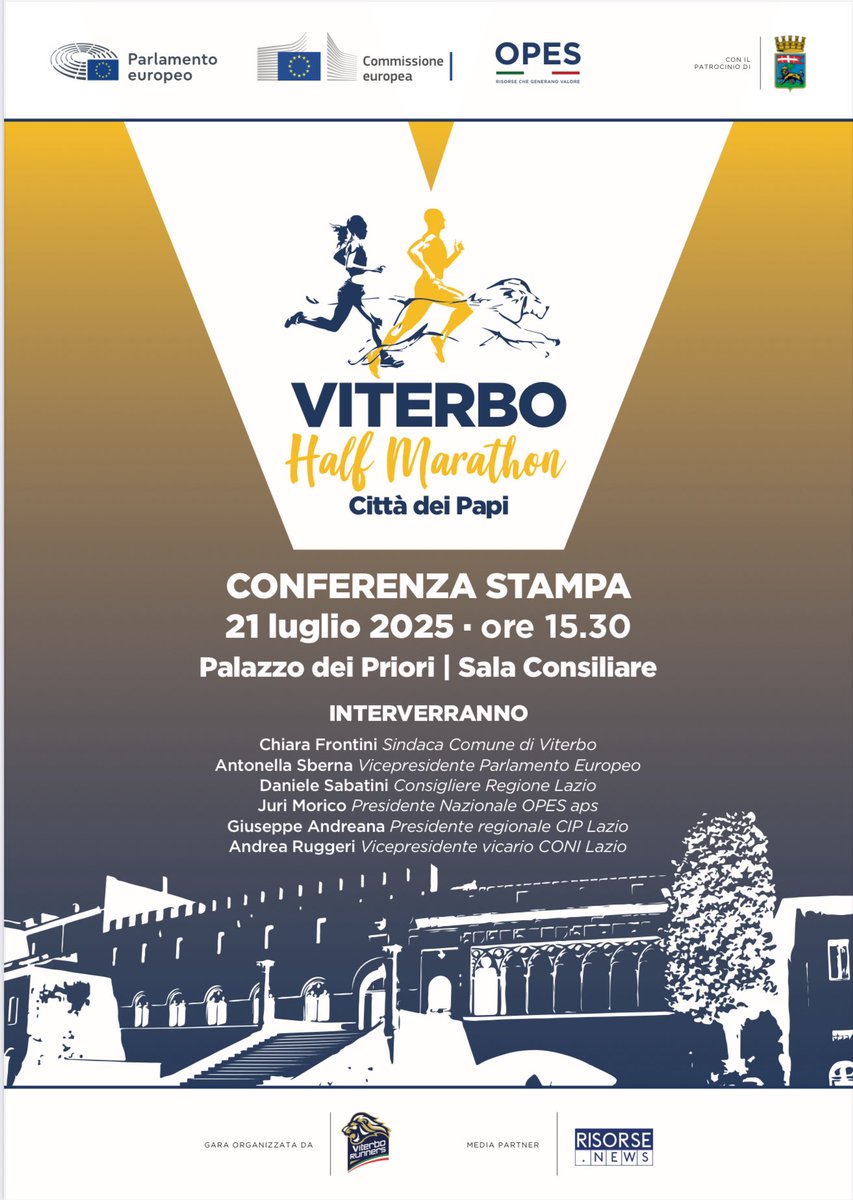 🇪🇺🏃‍♀️‍➡️🏃‍♂️‍➡️21 luglio ore 15.30 Viterbo

🔹Conferenza stampa 
Mezza maratona di Viterbo 28.9.25

🎙️ Vicepresidente PE <a href="/AntonellaSberna/">Antonella Sberna</a>, sindaca <a href="/Comune_Viterbo/">Comune di Viterbo</a> <a href="/chiarafrontini/">Chiara Frontini</a> 

Live streaming:
 youtube.com/live/eXrV3g6Vy…

1/2