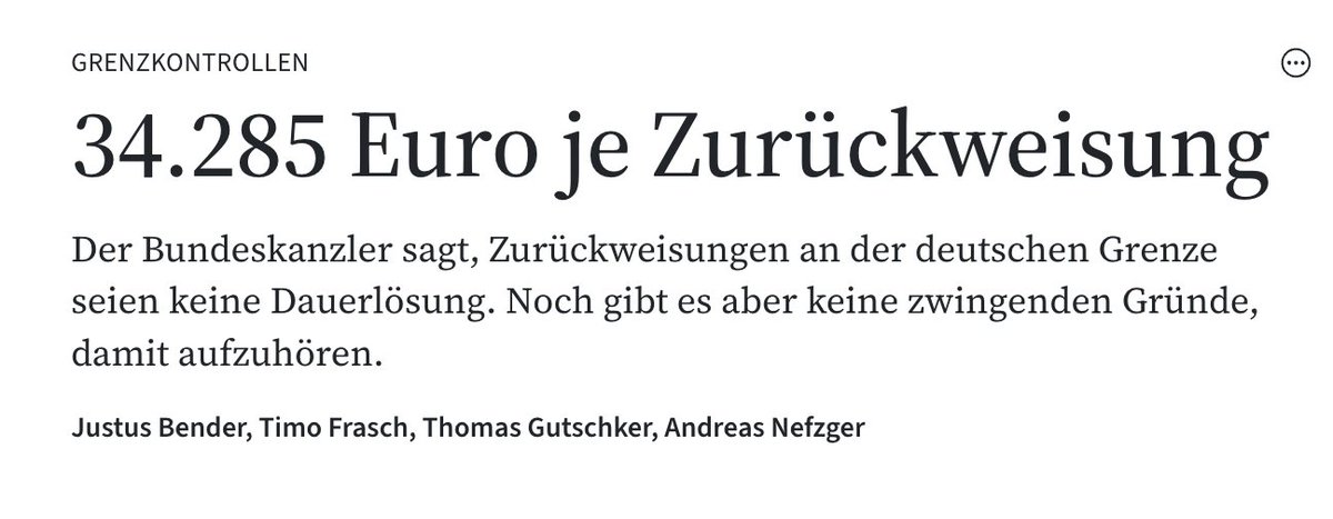 jenssiegert's tweet image. 34.285 Euro mögen keine "zwingenden" Gründe sein, mit den Grenzkontrollen und den Zurückweisungen aufzuhören. Genug gute Gründe sind sie aber schon. Zusammen mit vielen anderen. Denn der politische und wirtschaftliche Schaden sind hier bei weitem nicht eingerechnet.