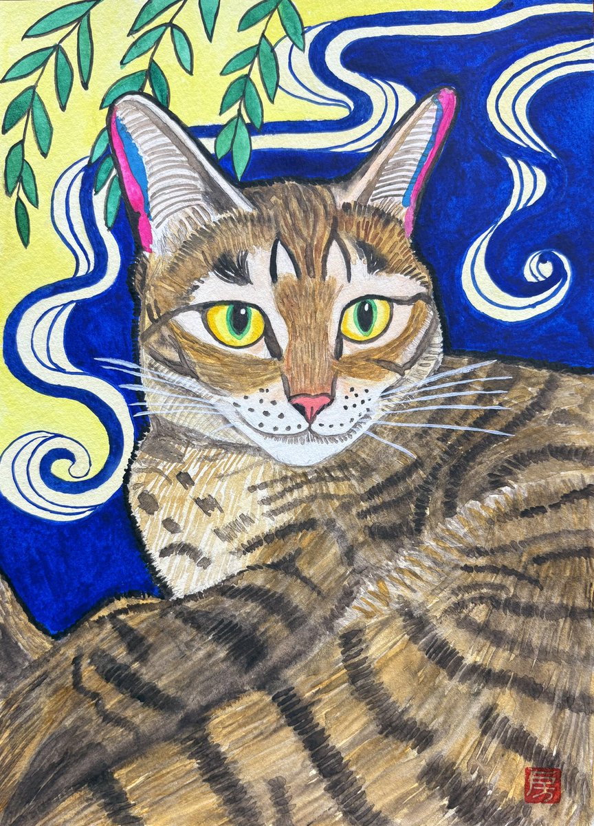 puputaro7's tweet image. 夏の猫ちゃんを描きました

水彩画　
ホワイトワトソン