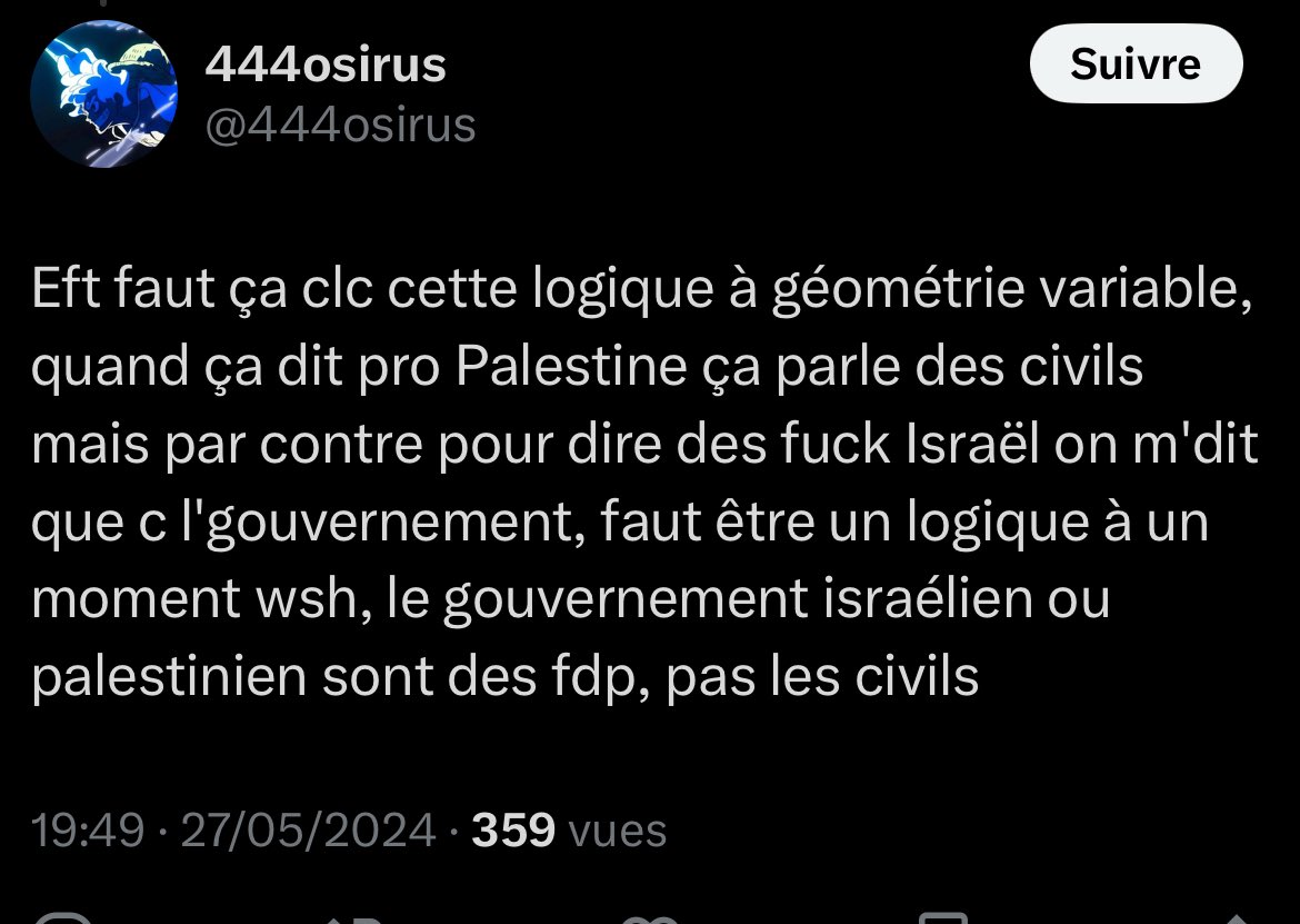 6Jogo7's tweet photo. Encore un anti mihawk très équilibré qui défend les gentils colons israéliens et chie sur l’Islam ! #noticing #thenoticer https://t.co/8VZiCOP7t1