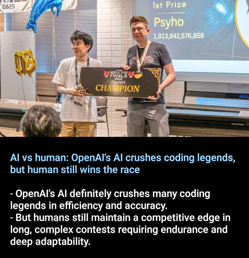 India_GanaRajya's tweet image. Human endurance &amp;amp; adaptability take the lead.
The perfect duo: AI speed + human grit!

#CodingRace #AIvsHuman #Innovation #AI #ArtificialIntelligence #openAI