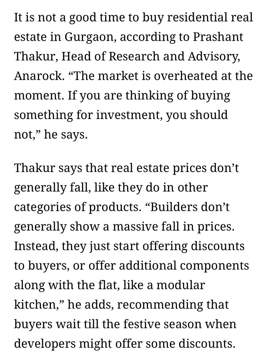 Anarock: “It is not a good time to buy homes in Gurgaon. The market is overheated”

Never thought that Anarock and me will be on the same page. 

But seeing recent content - I am noticing many people who were earlier on the sideline are now willing to stick their neck out.