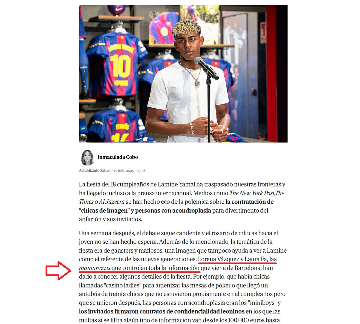 GabrielAraujoES's tweet photo. 🔴 Una periodista feminiza paparazzi llamando "mamarazzis" a dos mujeres, ignorando que el origen del término no tiene nada que ver con lo masculino.

Inmaculada Cobo @inmacobo escribió en El Mundo un artículo sobre la fiesta de Lamine Yamal, refiriéndose a dos mujeres de la prensa rosa, como "mamarazzis".

Sin embargo, paparazzi proviene de "paparazzo" que es el mote que usaban los niños italianos para referirse a los que hablaban atropelladamente, como el zumbido de un mosquito. De ahí el personaje Paparazzo de la célebre película de Federico Fellini "La dolce vita", tras la cual se denomina así a los fotógrafos de la denominada prensa rosa.

Pero el origen no tiene nada que ver con papá ni con nada paterno, y por eso no se puede feminizar como ha hecho Inmaculada Cobo, que le ha supuesto chapuceramente un origen masculino al término.
Literalmente ha feminizado zumbido, como "zumbida" cuando lo hace una mosquita 🤦‍♂️

El artículo:
https://t.co/a5bGzYpSn2
El origen de paparazzi:
https://t.co/Z944rUr56Z