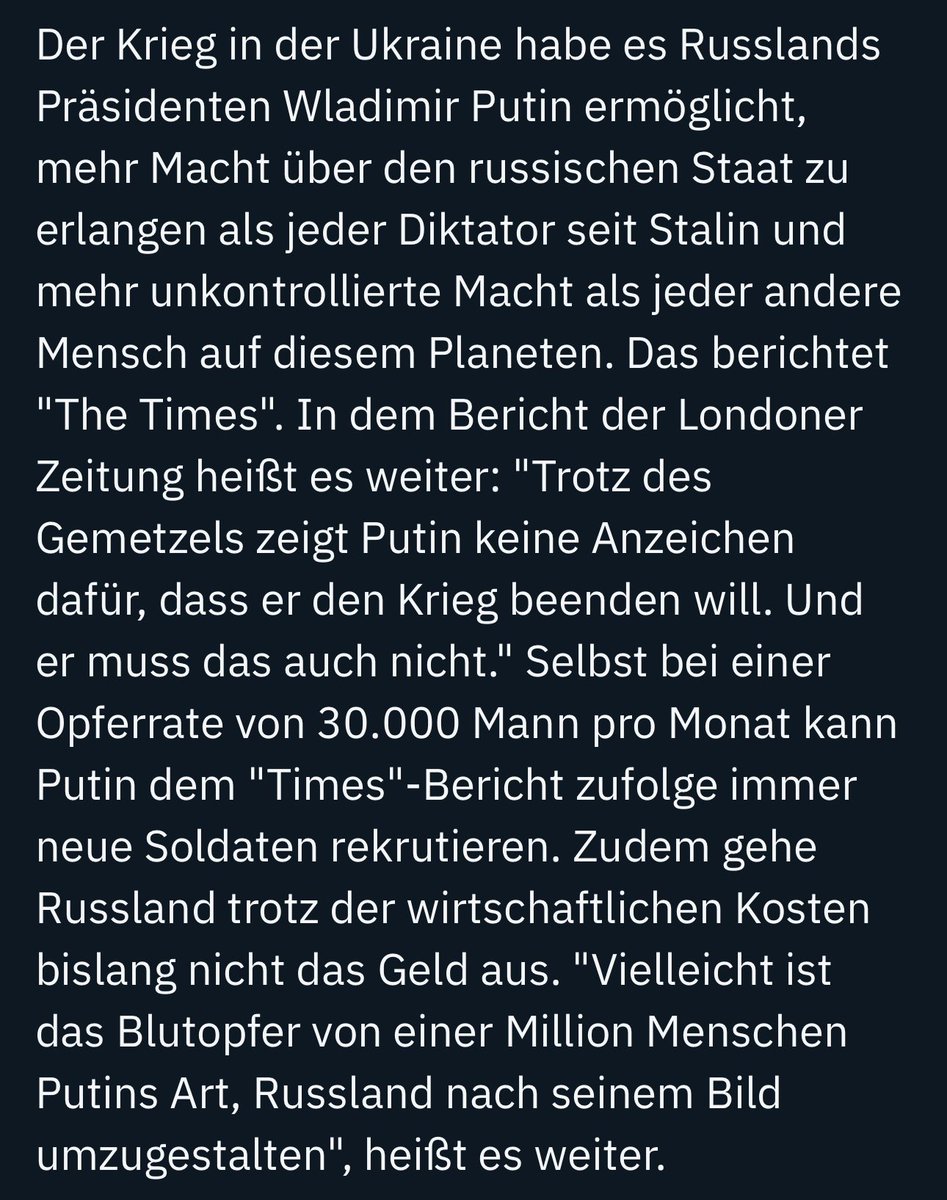 twidderix's tweet image. + "The Times": Putin festigt seine Macht über endloses "Blutopfer" +
Quelle: NTV, The Times
Putin ist ein mörderischer Diktator.