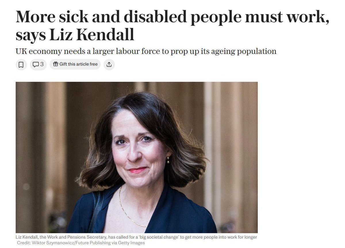 What Kendall doesn’t state (behind a paywall Telegraph piece) is that most of disabled population are in fact pensioners. 45%. That the rise in State pension age for women increased disability benefits as confirmed by OBR which Kendall chose to ignore. Pension age increase? 👀 👇🏻