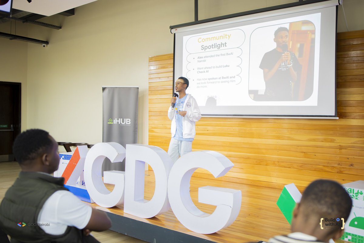 GDG_Nairobi's tweet photo. Earlier today @Kai_mwanyumba gave the welcome address (@GDG_Nairobi) for #BuildWithAI2025 ✨ 

#GDGNairobi #GoogleIO #BuildWithAINairobi2025 https://t.co/2tucTx2dt4