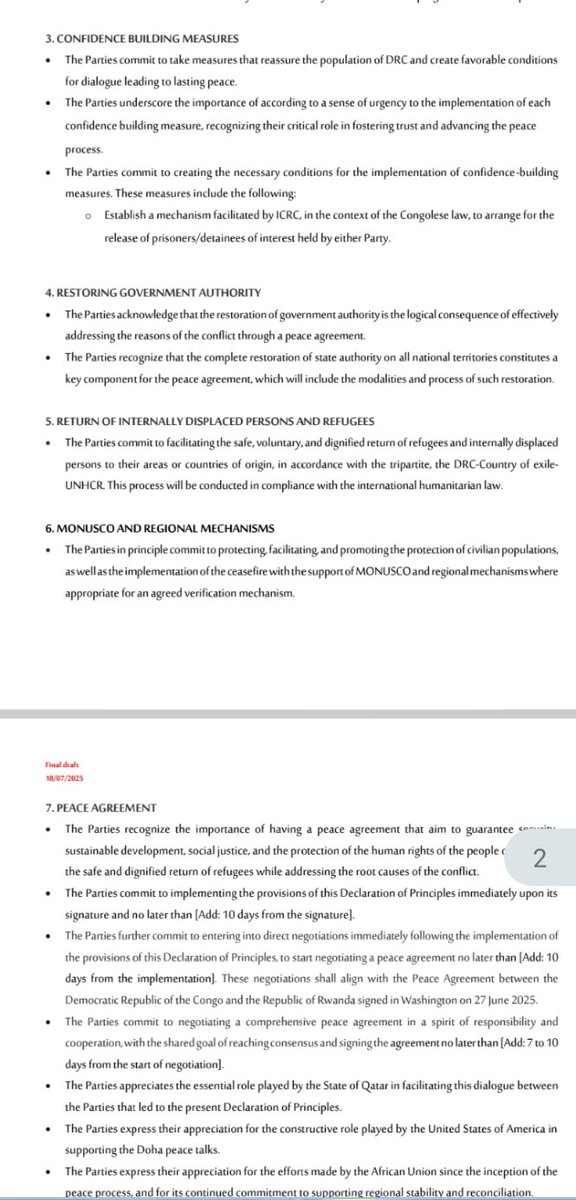 ChroniclesRW's tweet image. UPDATE: DRC and M23-AFC rebel have this Saturday signed a declaration of principles, and must work on final peace deal very soon. The final document signed today has yet to be released, but here is the draft that was finalized a few days ago.