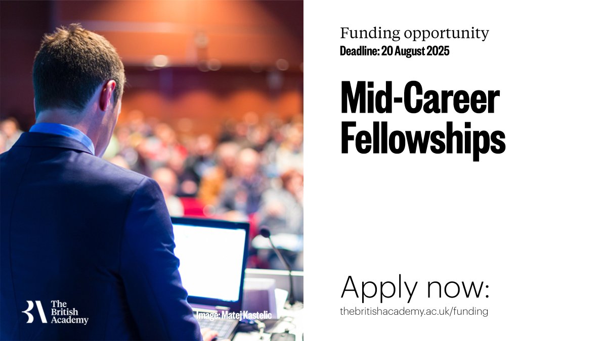 BritishAcademy_'s tweet image. Applications are still open for our Mid-Career Fellowships. The scheme allows UK-based researchers in the humanities and social sciences to complete a major project and share their insights with the wider public. Apply now: thebritishacademy.ac.uk/funding/mid-ca…