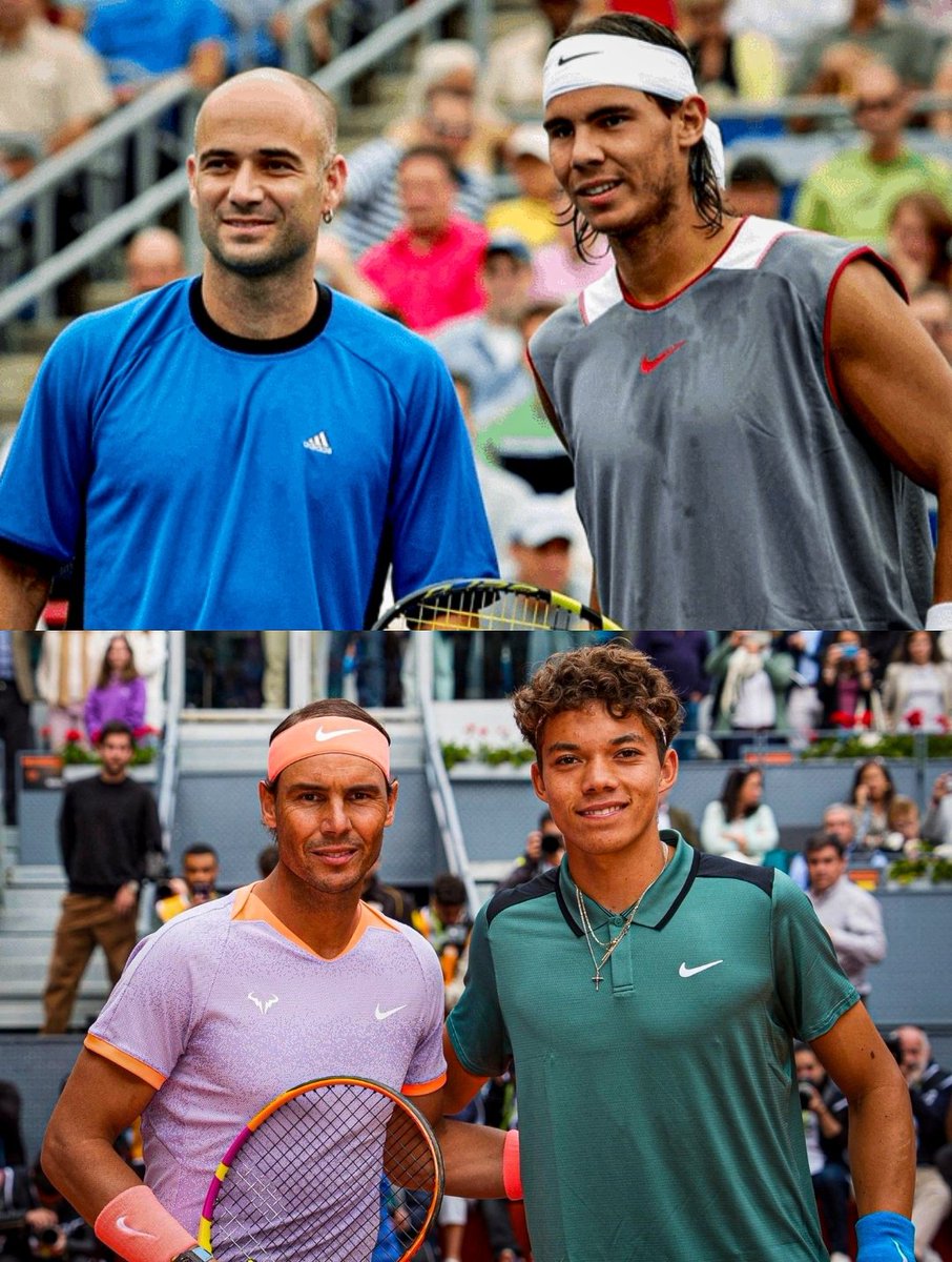 nadalprop_'s tweet image. Rafael Nadal has played against Andre Agassi (born 1970) and Darwin Blanch (born 2007) 😳