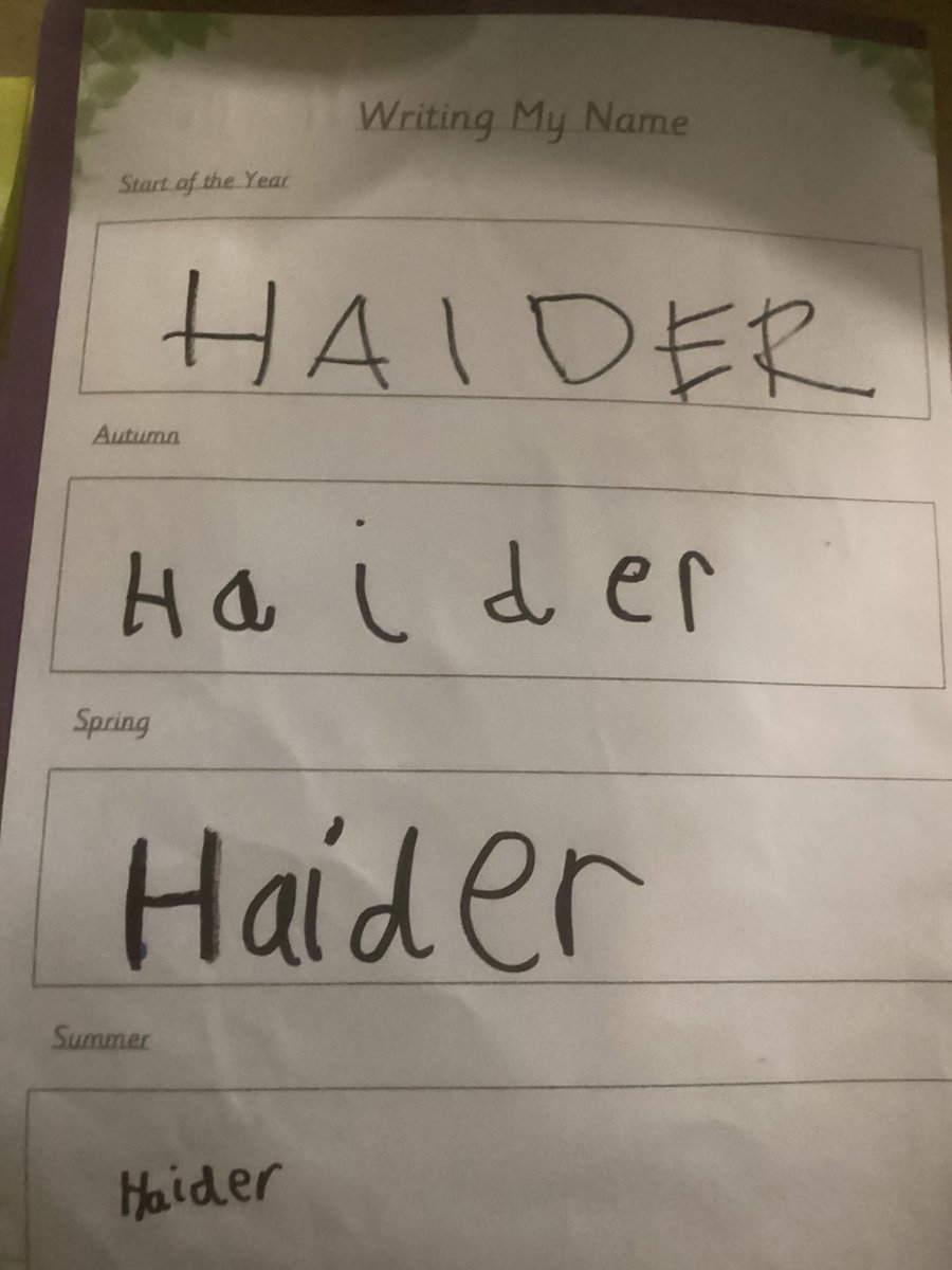 MrsGriffiths7's tweet image. Something we did this year was show the profession on writing our name throughout the year. So proud of them #namewriting #eyfs #reception