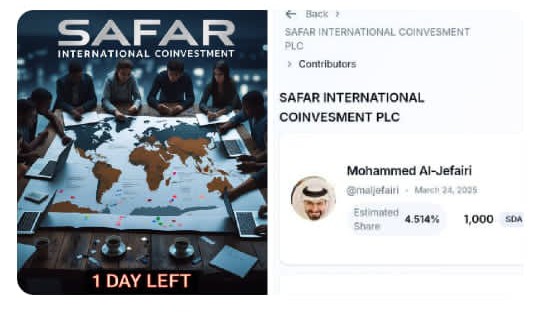 Maman_Laouali92's tweet image. Only one day left until the countdown for the @SAFAR project ends. This project has reached an incredible milestone in the Sidrastart space with a contribution of around 200k from more than 1500k investors. Link 👇👇👇
sidrastart.com/project/c057cc…