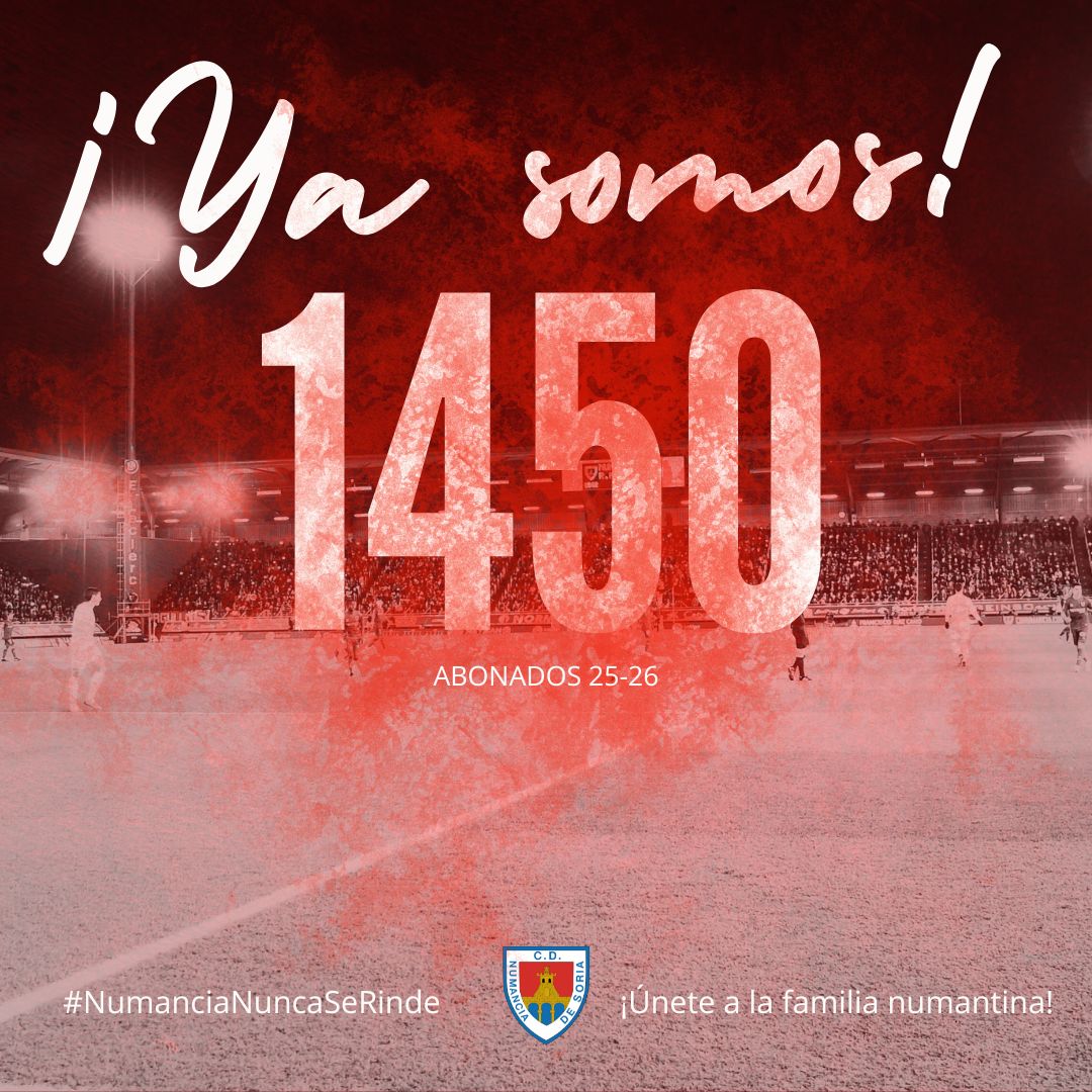 ¡YA SOMOS 1.450 ABONADOS! 😍

Ayer se cerró la primera semana de la campaña de abonados con unas cifras exactas a la de la temporada anterior

Muchas gracias a todos los #numantinos que ya han renovado su abono. Animamos al resto de aficionados rojillos a que lo hagan en los