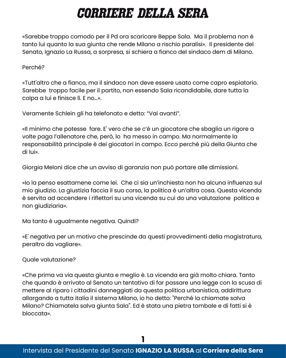 Ignazio_LaRussa's tweet image. La mia intervista al Corriere della Sera.