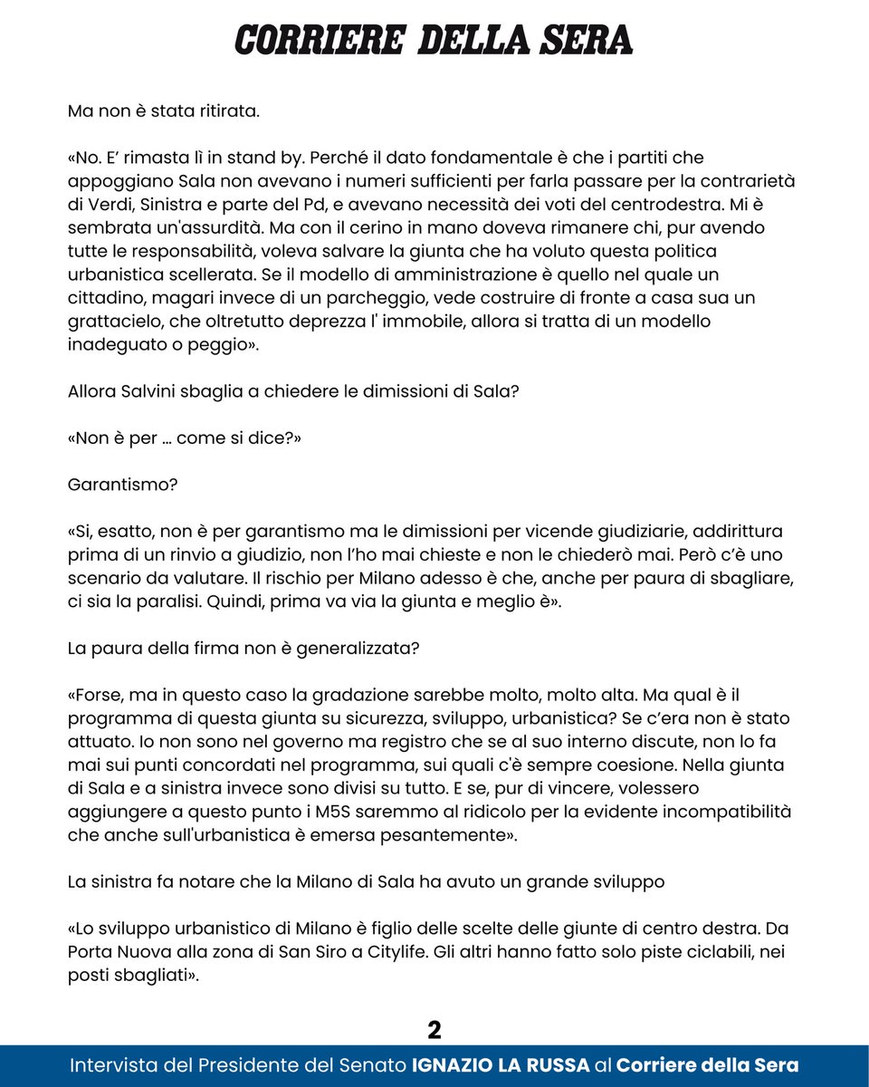 Ignazio_LaRussa's tweet image. La mia intervista al Corriere della Sera.