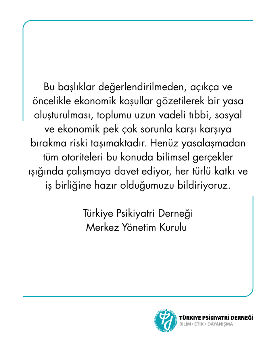 Birey ve toplum sağlığı açısından önemli sorunlar yaratma potansiyeline sahip bir madde ile ilgili politikalar mutlaka bilimsel çalışmalar eşliğinde, sosyal, tıbbi ve yasal süreçlerin tüm boyutları ile değerlendirildiği uzun hazırlık aşamalarının ardından şekillendirilmelidir.