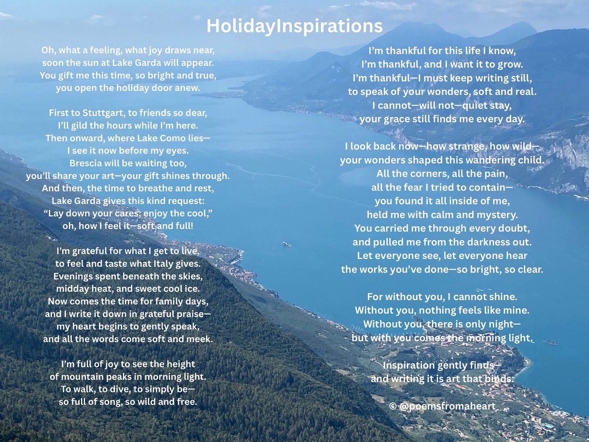 HolidayInspirations #poetry #writingcommunity #poems #heart #believe #hope #hopepoems #poetryofhope #poetrylovers #poemsfromaheart #lightinthedark #atterberg
#weimar #malcesine #montebaldo #gardalake #poetrycommunityofinstagram #holiday #freetime #brescia #friends #masterclass