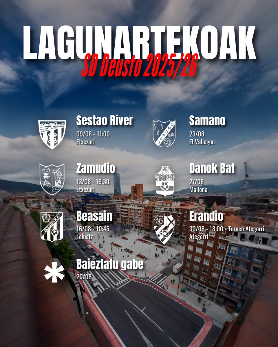 Hauek izango dira SD Deustoren aurredenboraldiko lagunartekoak.

#EgurreDeustu 🍅🍅🍅