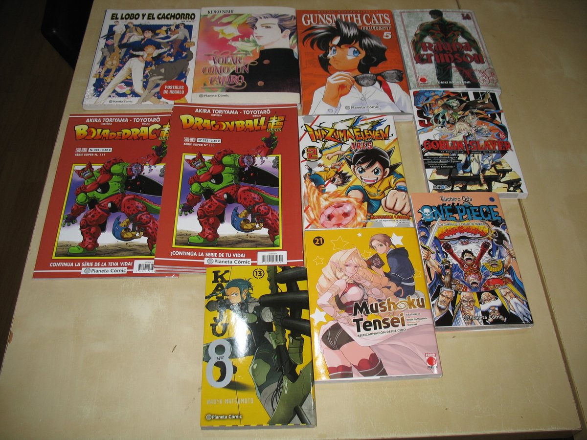 Novedades de manga. El lobo y el cachorro (nueva serie). Volar como un pájaro (tomo único). Continúan One Piece, Goblin Slayer, Bola de Drac/Dragon Ball, Kaiju 8, Mushoku Tensei, Inazuma Eleven, Ragna Crimson y Gunsmith Cats.