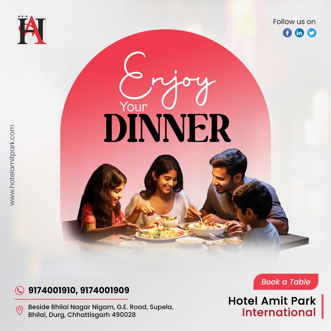 hotelamitpark's tweet image. 🍽️ Dinner Done Right!
Savor every bite at Hotel Amit Park International, Bhilai — from sizzling starters to perfect mains. 🌟

📍 Supela | 📞 9174001910
#DinnerDelight #HotelAmitPark #BhilaiFoodies #FineDining #DinnerVibes
