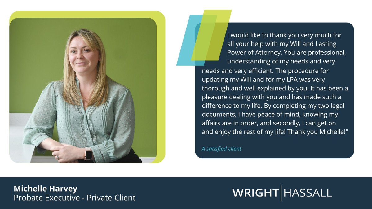 A huge well done to Michelle Harvey, Probate Executive in our Private Client team, for delivering such professional, compassionate, and efficient support.

#EveryClientAnAdvocate #ClientTestimonial #PrivateClient #Wills #LPA
