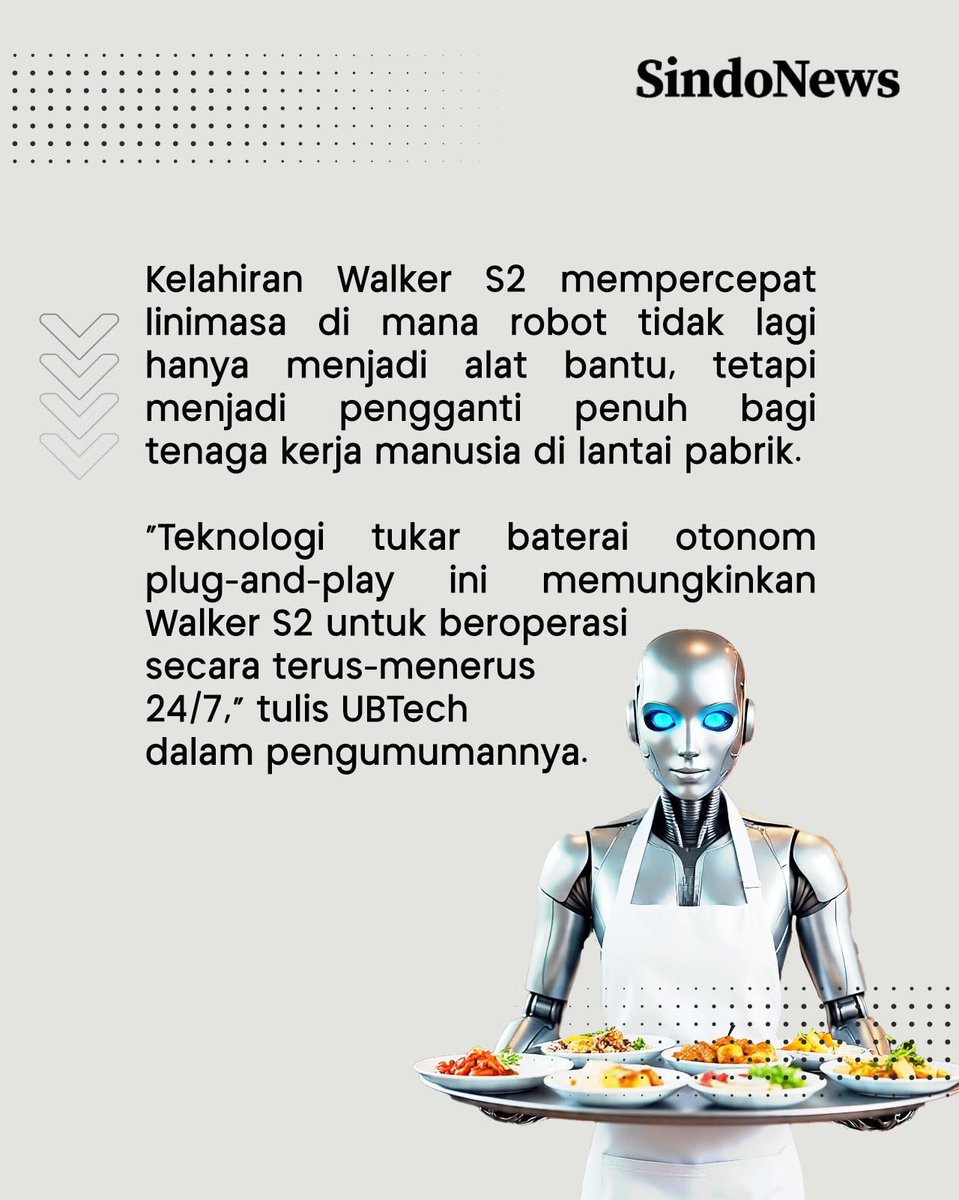 SINDOnews's tweet image. tekno.sindonews.com/read/1594749/1…

#Sindonews #robot #RobotMasaDepan #RobotHumanoid #BeritaTerkini #WalkerS2 #China #Teknologi