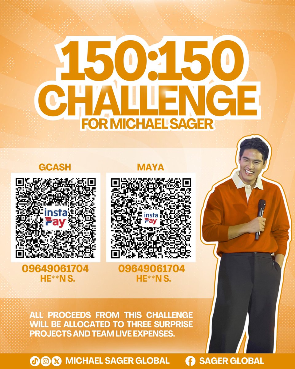 SAGERGLOBAL's tweet image. Saviors!🥕

We’re launching a 150:150 MATCHING CHALLENGE in preparation for the upcoming COLLOVE Concert on August 10, 2025. 

Funds collected would be allocated for Team Live expenses and 3 surprise projects for Michael Sager and Saviors. 

Thank you, Saviors! 🧡

#MichaelSager