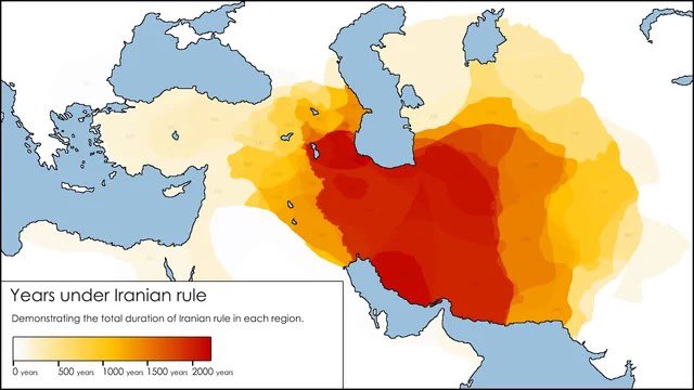 xruiztru's tweet image. 🇮🇷 Map shows the total duration that an area spent under Iranian rule.