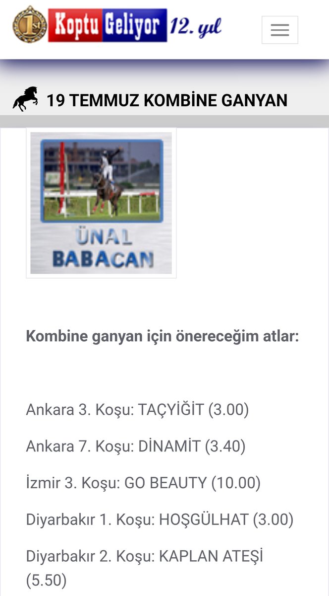 Kombine ganyan için tavsiye atlar... <a href="/koptugeliyorcom/">KoptuGeliyor</a>