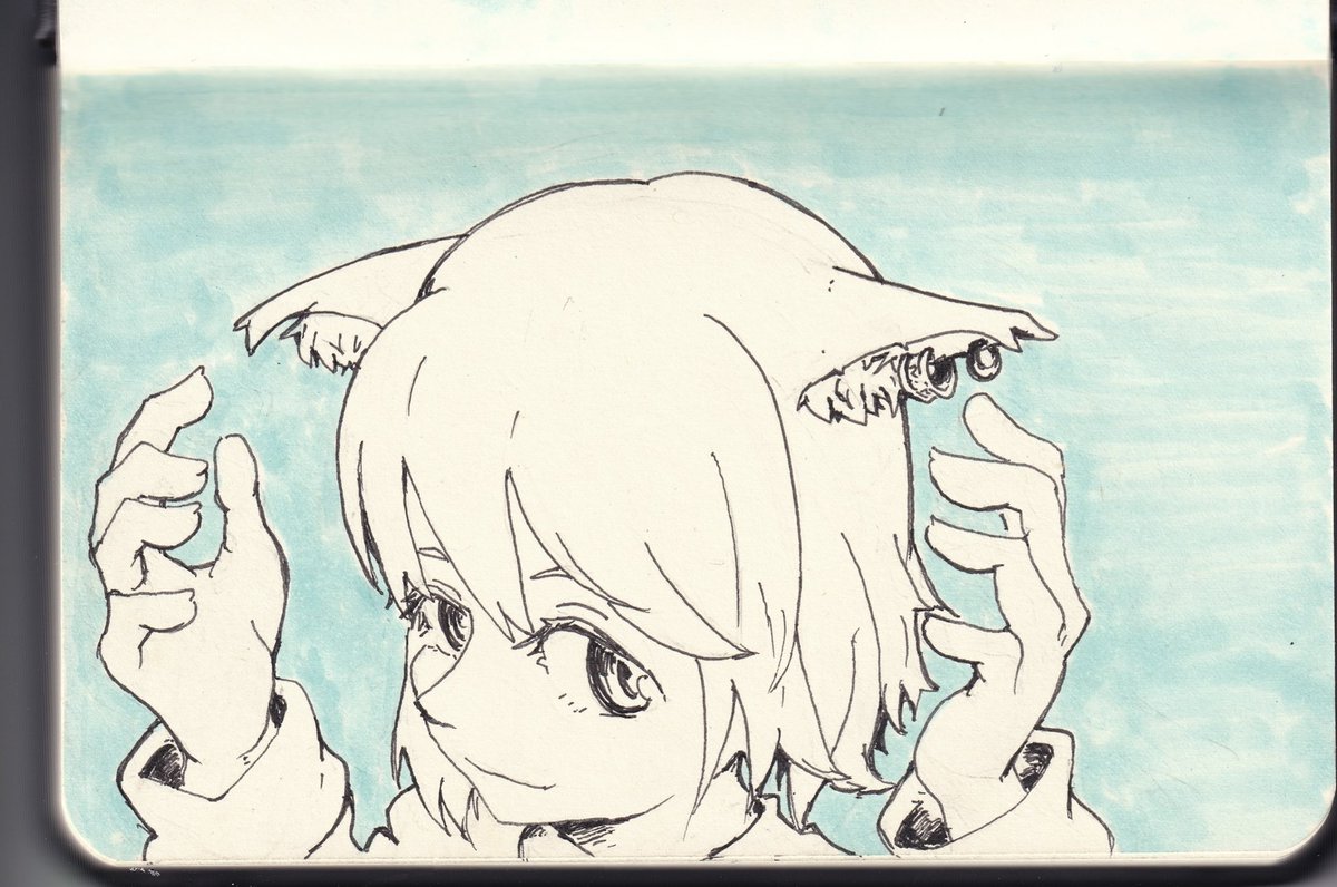 ダーレンスにミリペンで
おめかしてる猫耳
#絵描きさんと繋がりたい #日々描く 
#アナログ #イラスト練習中