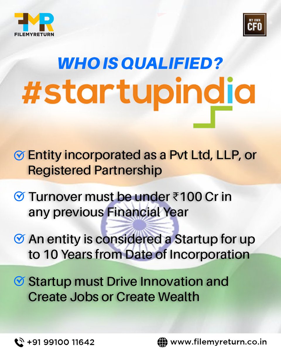 Filemyreturn2's tweet image. Startups in India don’t have to pay Income Tax for 3 years out of their first 10 years! 🚀
📲 Want to claim this benefit? We’ll help you file it right.
👉 DM us : 9717794007