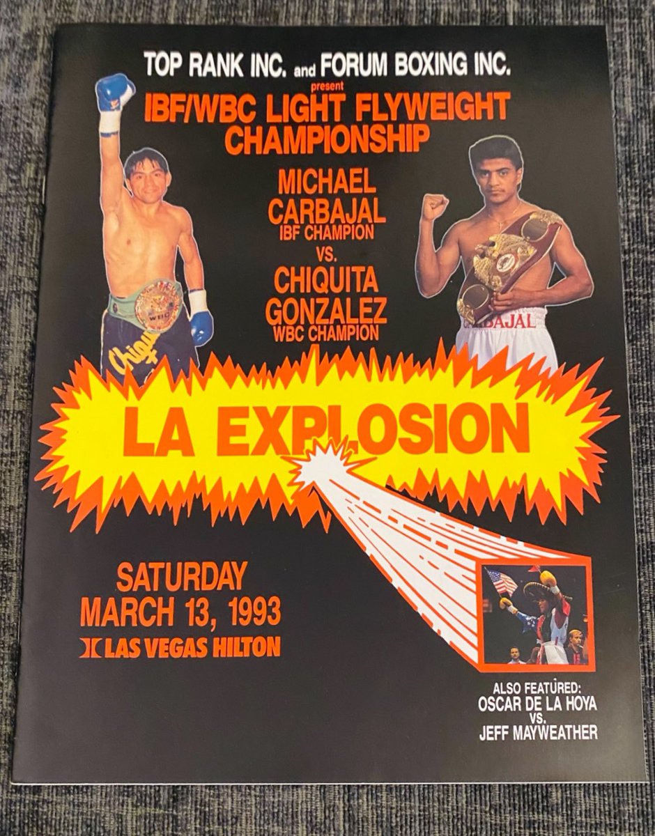 🔥91 Second Massacre🔥 (@tyson91seconds) on Twitter photo 1️⃣9️⃣9️⃣3️⃣ <a href="/ringmagazine/">Ring Magazine</a> fight of the year.
Carbajal vs Gonzalez.
Hilton Hotel, Las Vegas, Nevada.
March 13, 1993.
Official Program.
<a href="/ChiquitaGlz/">Humberto González</a> <a href="/dougiefischer/">Douglass Fischer</a> <a href="/chris_wardrope/">Chris Wardrope 🏴</a> 1️⃣9️⃣9️⃣3️⃣ <a href="/ringmagazine/">Ring Magazine</a> fight of the year.
Carbajal vs Gonzalez.
Hilton Hotel, Las Vegas, Nevada.
March 13, 1993.
Official Program.
<a href="/ChiquitaGlz/">Humberto González</a> <a href="/dougiefischer/">Douglass Fischer</a> <a href="/chris_wardrope/">Chris Wardrope 🏴</a>