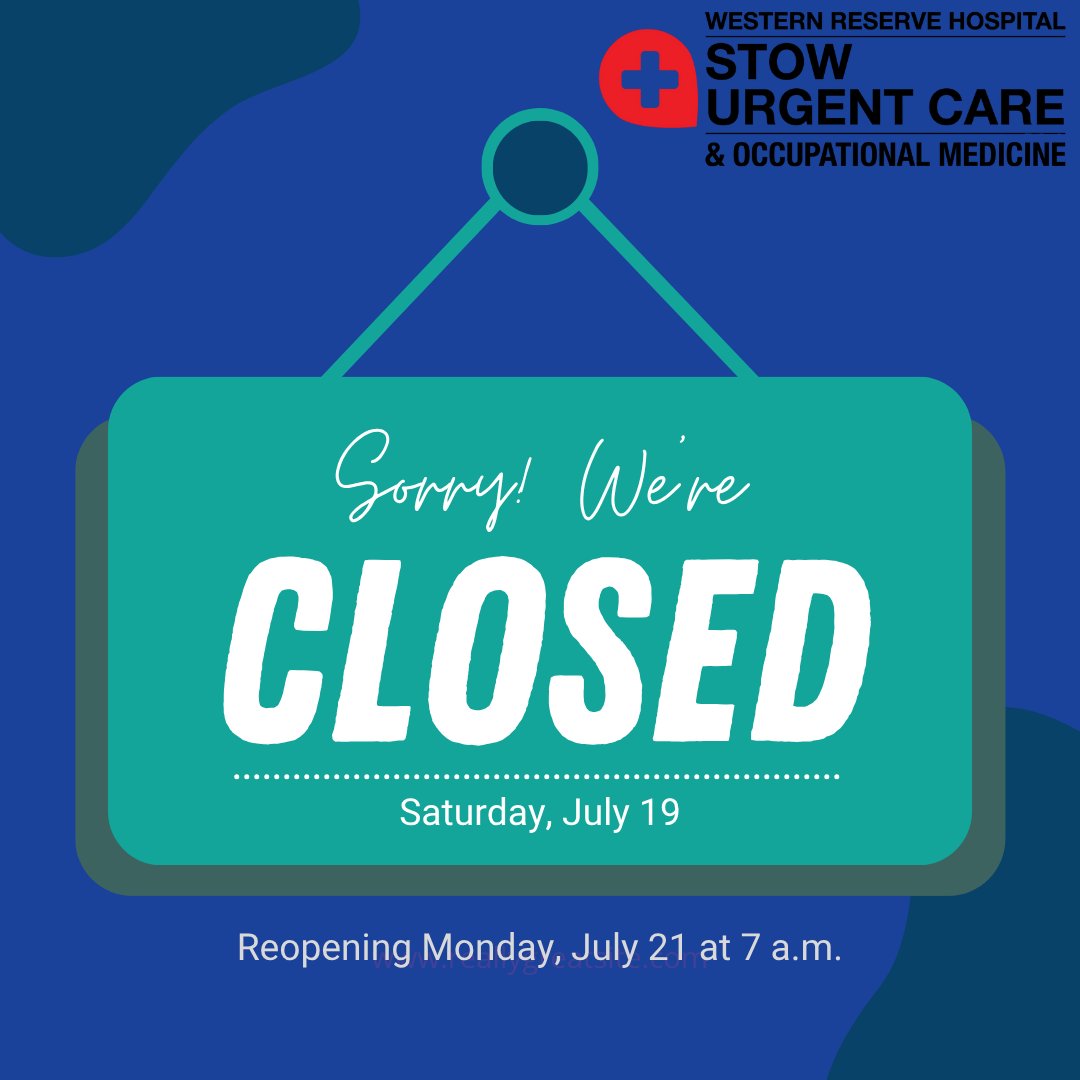 PLEASE NOTE: Due to infrastructure upgrades, Stow Urgent Care will be CLOSED today (Saturday, July 19). We will resume normal operation on Monday, July 21 at 7 a.m. 

We apologize for any inconvenience.