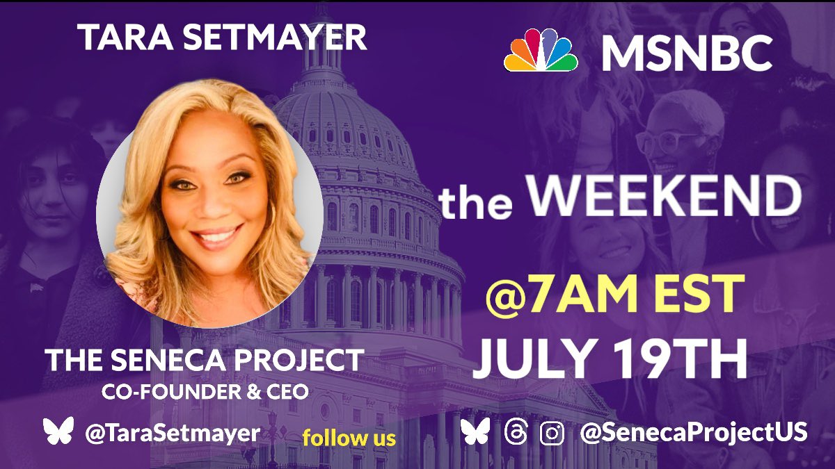 TaraSetmayer's tweet image. Up early? Me too!
I’ll be joining @TheWeekendMSNBC at 7am to talk the ongoing Epstein saga, Trump’s terrible polling and more!
Tune in!
@senecaprojectus