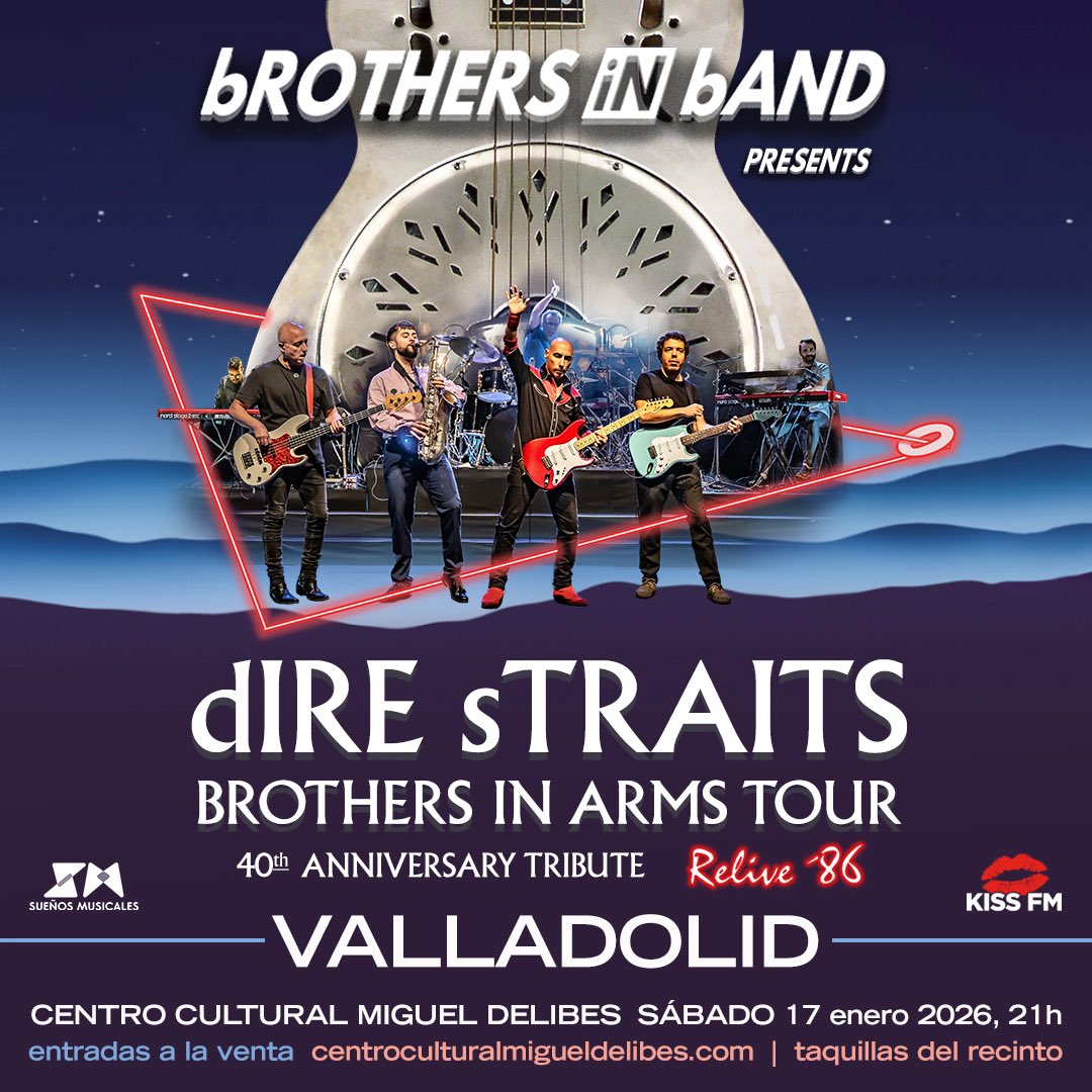 🎸 #Valladolid

bROTHERS iN bAND regresa al <a href="/CCMDCyL/">CCMD CyL</a> celebrando el 4️⃣0️⃣ Aniversario del icónico disco y su inolvidable gira 85/86

📅 Enero 2026
🎟 bit.ly/40qsY14

#brothersinarms #brothersinband #direstraitstribute #direstraits #markknopfler

❤️ <a href="/DireStraits77/">Dire Straits 🎸</a>