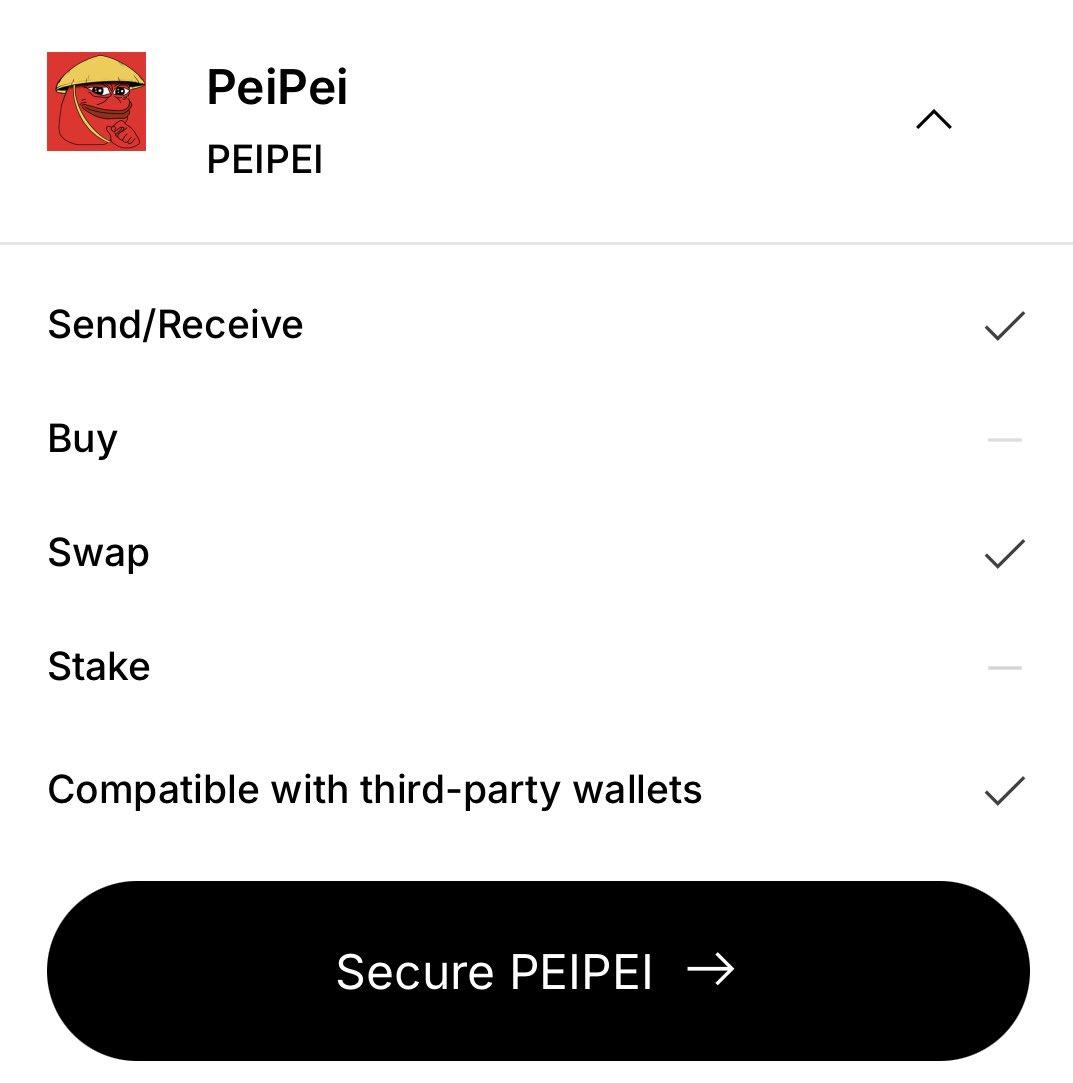 Peipeierc20's tweet image. Friendly reminder you can store your $PEIPEI on @Ledger devices 🔒
Simply search PeiPei on the link below and be safe with your tokens 🐸
ledger.com/supported-cryp…
